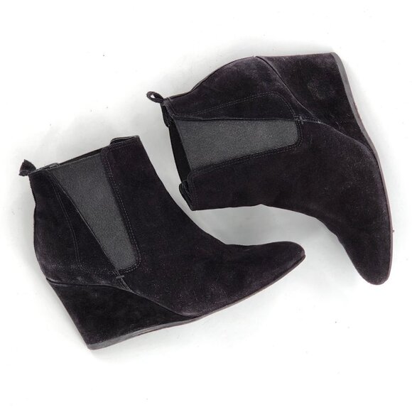LANVIN Suede Wedge Ankle Booties Black - Picture 10 of 12